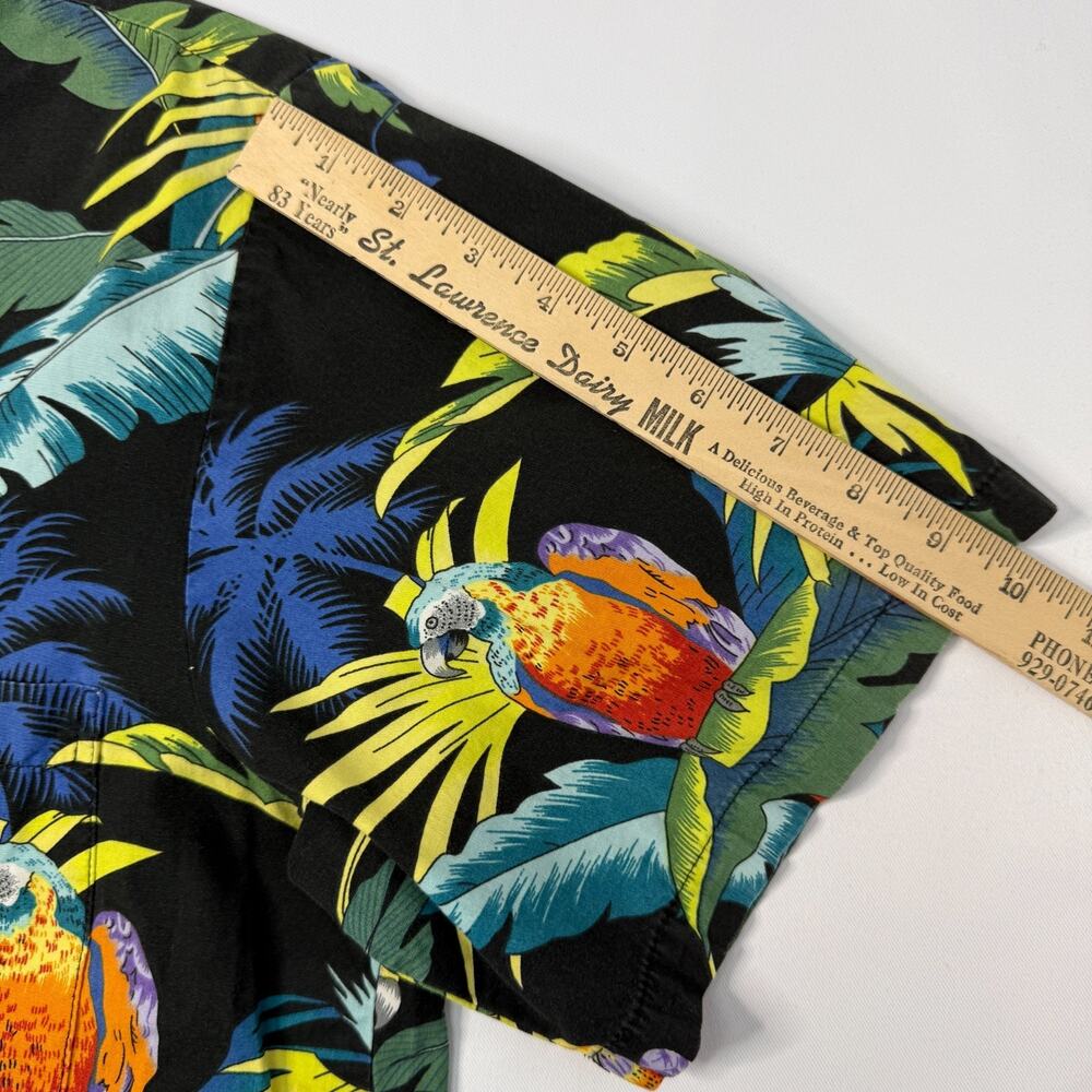 RJC Hawaiian Shirt Mens Large Black Parrot Tropical Aloha Made In USA Resort - Picture 7 of 8